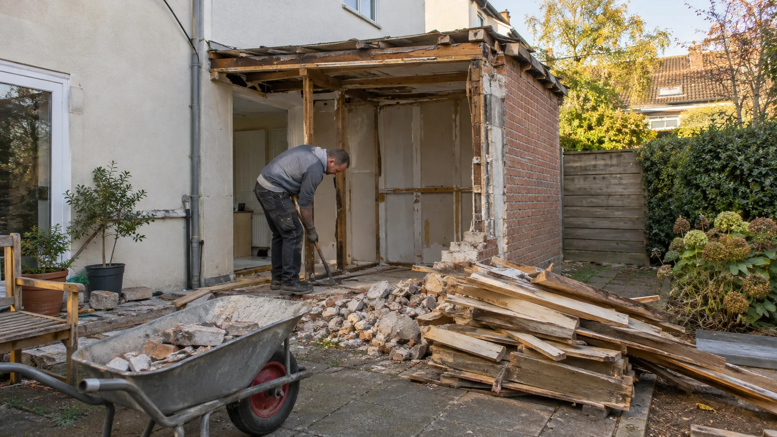 Sloopwerk bij een aanbouw of uitbouw project